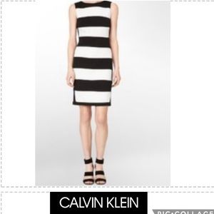 Classy! Calvin Klein Dress 8 Black-Ivory Striped Sleeveless Sheath Dress